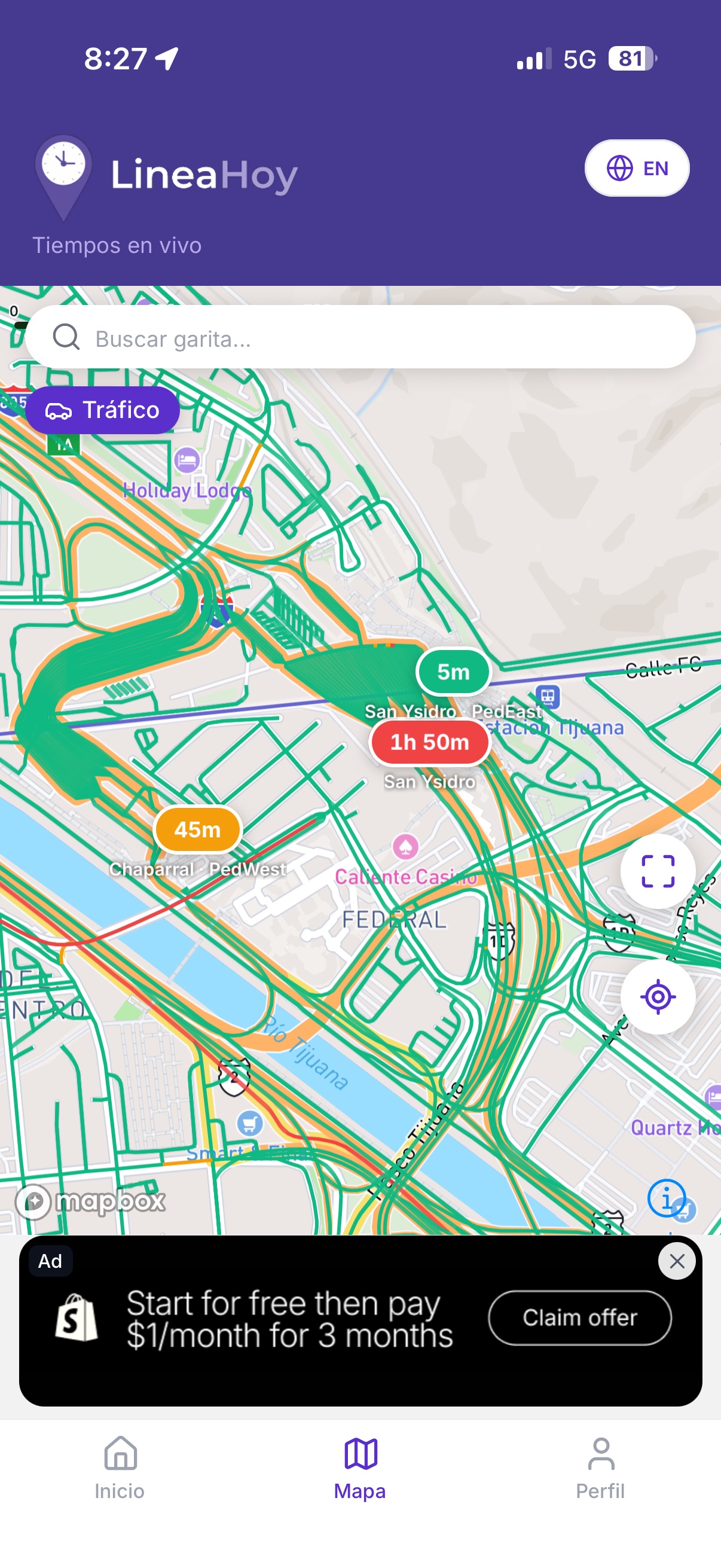 Mapa con todas las garitas y su estado en vivo